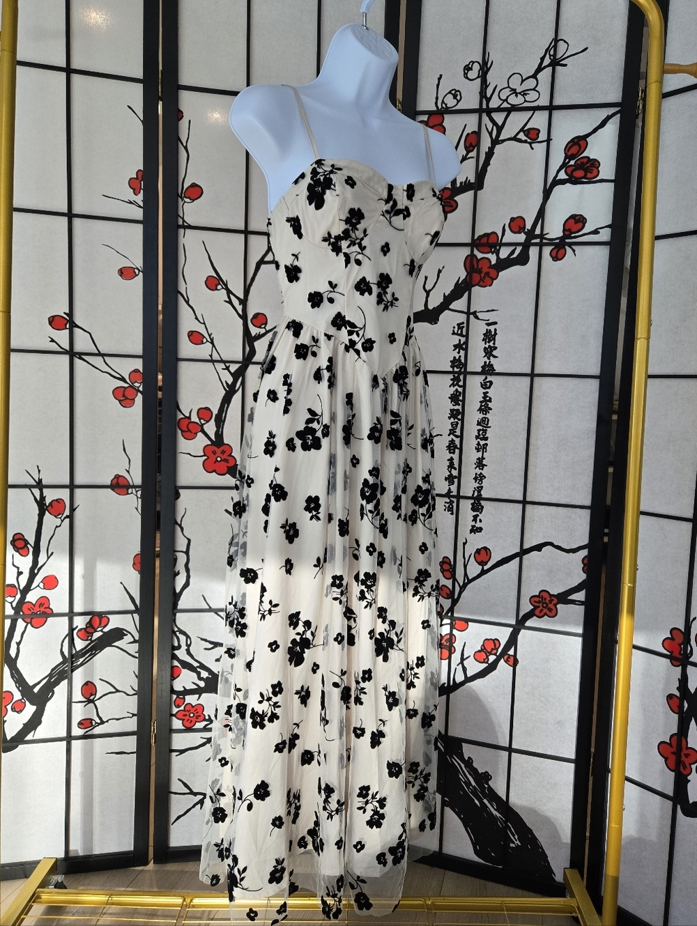 Classic Black & White Floral Maxi Dress - Women